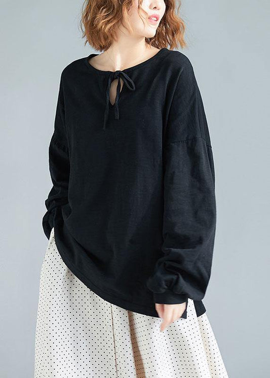 Art black cotton box top long sleeve Knee fall top - SooLinen