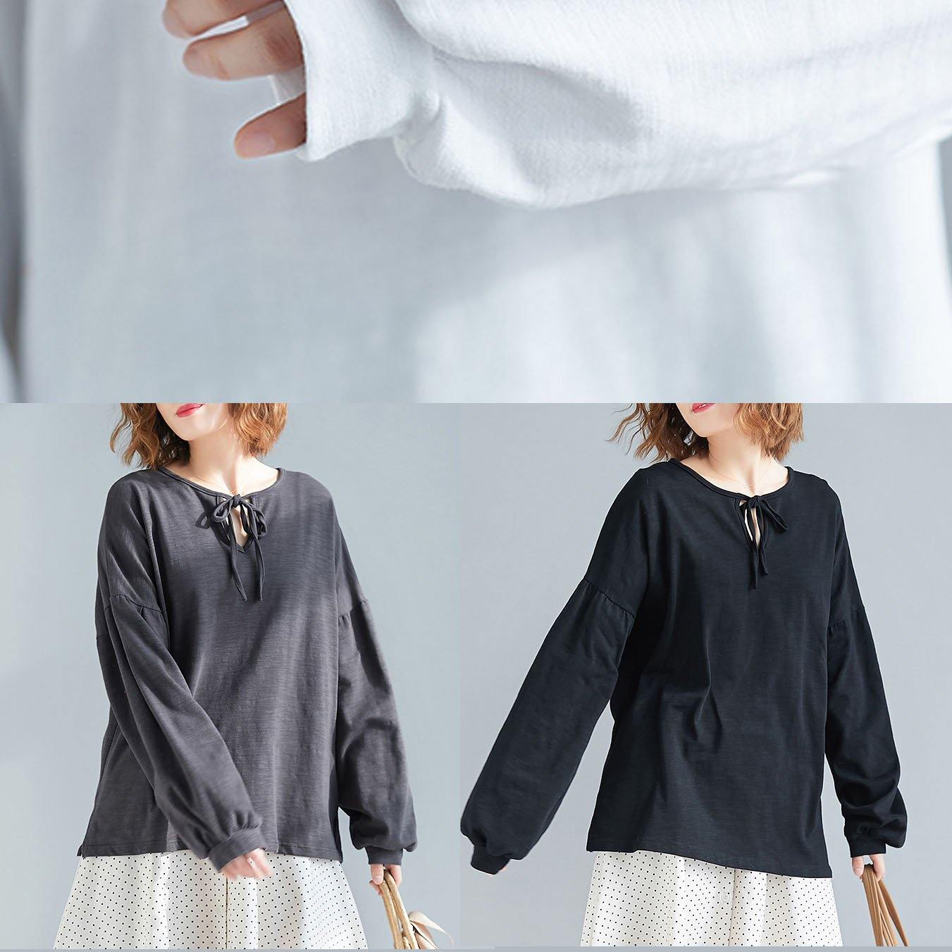 Art black cotton box top long sleeve Knee fall top - SooLinen