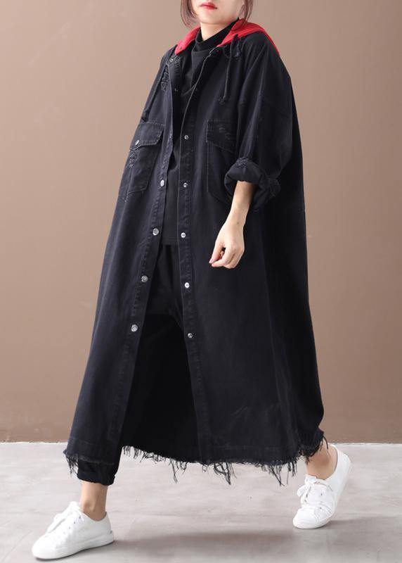 Art denim black Plus Size clothes Shirts hooded Button Down coats - SooLinen