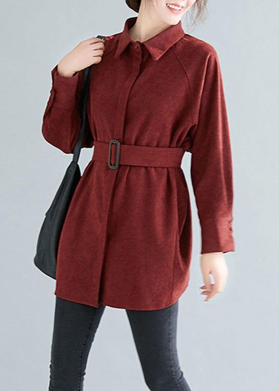 Art lapel Button cotton spring tunic top Cotton burgundy top - SooLinen