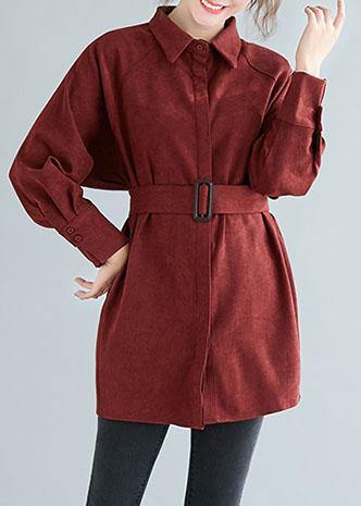 Art lapel Button cotton spring tunic top Cotton burgundy top - SooLinen