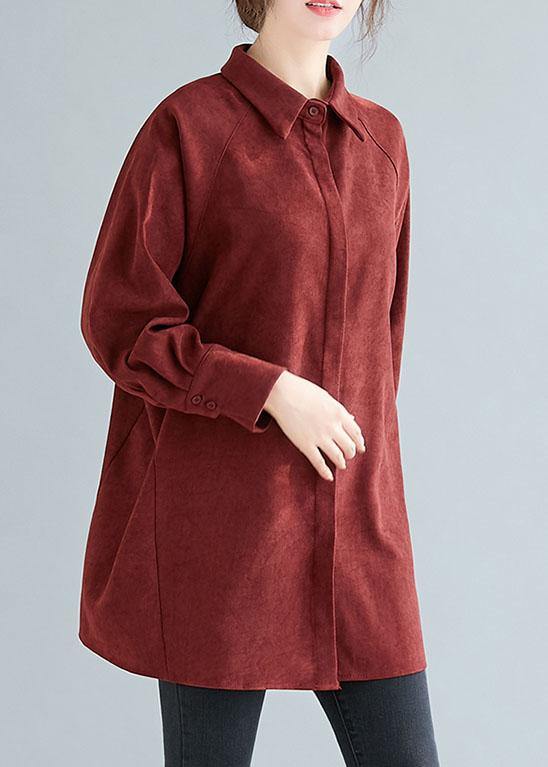 Art lapel Button cotton spring tunic top Cotton burgundy top - SooLinen