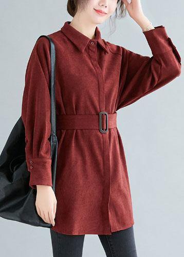 Art lapel Button cotton spring tunic top Cotton burgundy top - SooLinen