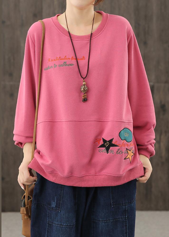 Art o neck crane tops Wardrobes pink Cartoon print tops - SooLinen