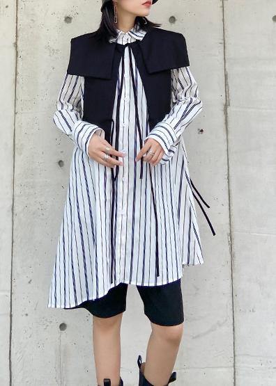 Art striped clothes lapel Button Down Dresses long shirt - SooLinen