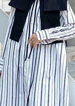 Art striped clothes lapel Button Down Dresses long shirt - SooLinen