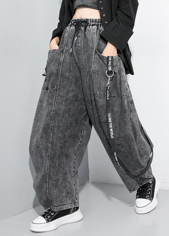 Beau pantalon de pantalon en jean en jean de patchwork gris noir gris noir