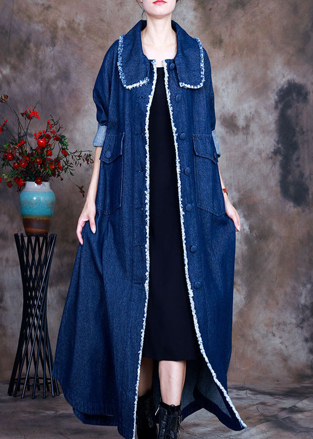 Beau Blue Peterpan Collar bouton côté ouvert manteau denim hiver