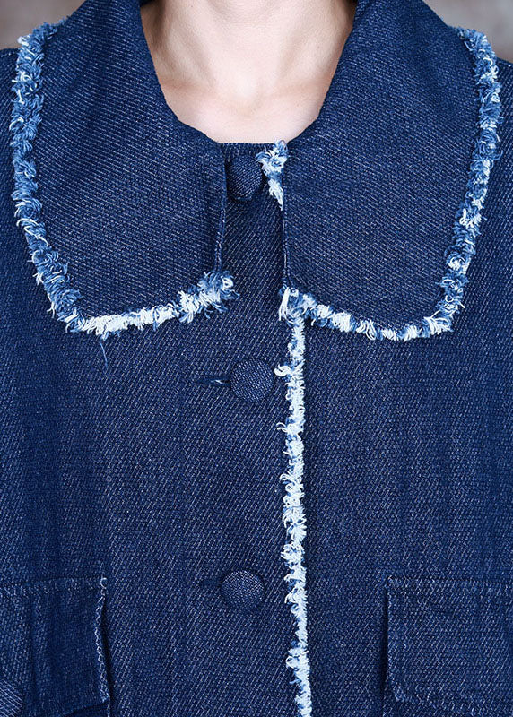 Beau Blue Peterpan Collar bouton côté ouvert manteau denim hiver