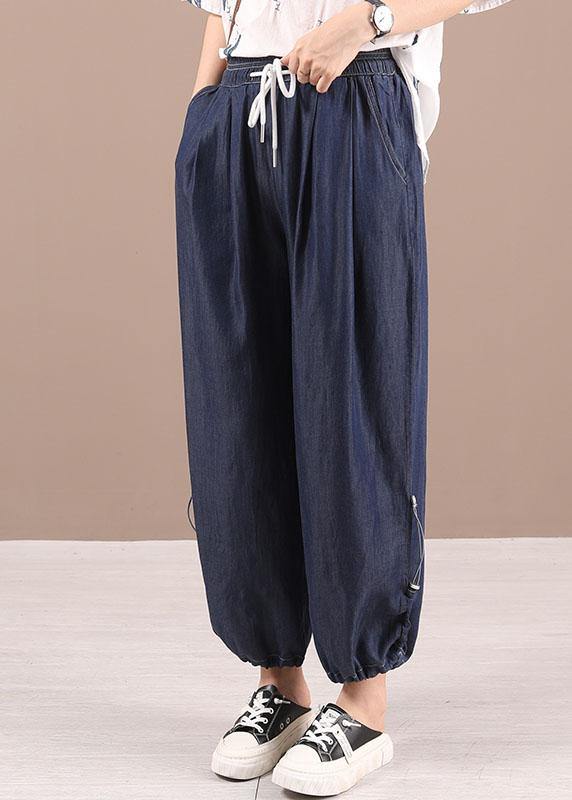 Beautiful Blue Pockets Denim Harem Pants - SooLinen