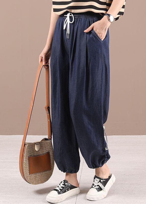 Beautiful Blue Pockets Denim Harem Pants - SooLinen