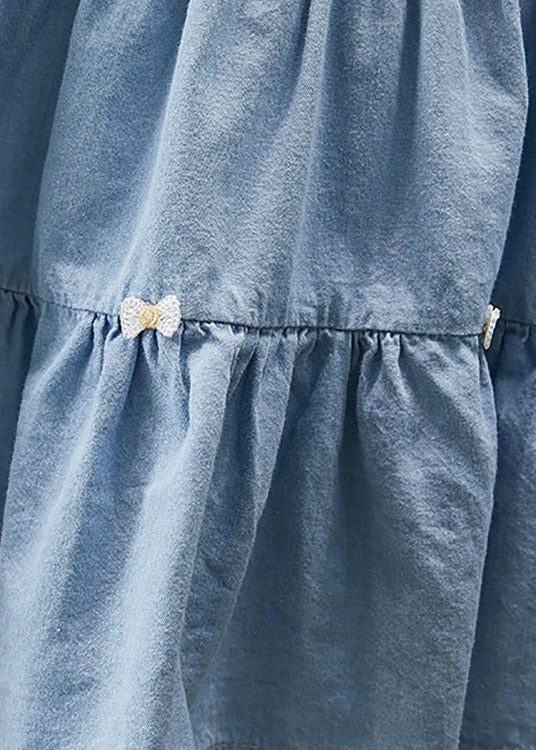 Beau Patchwork Blue Ruffled Denim Kids Girls Long Robe Summer