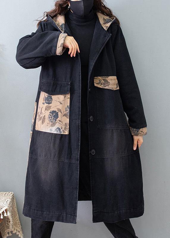 Beautiful Denim Black Quality Clothes For Women Tutorials Hooded Pockets Spring Coats - SooLinen