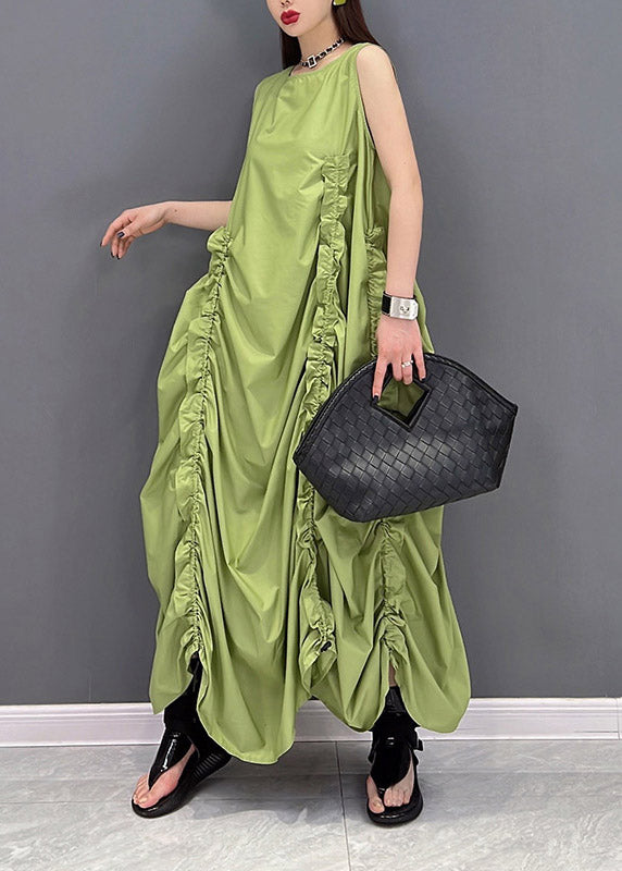 Beautiful Green O-Neck Wrinkled Pockets Chiffon Dresses Sleeveless