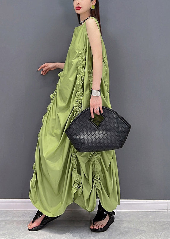 Beautiful Green O-Neck Wrinkled Pockets Chiffon Dresses Sleeveless