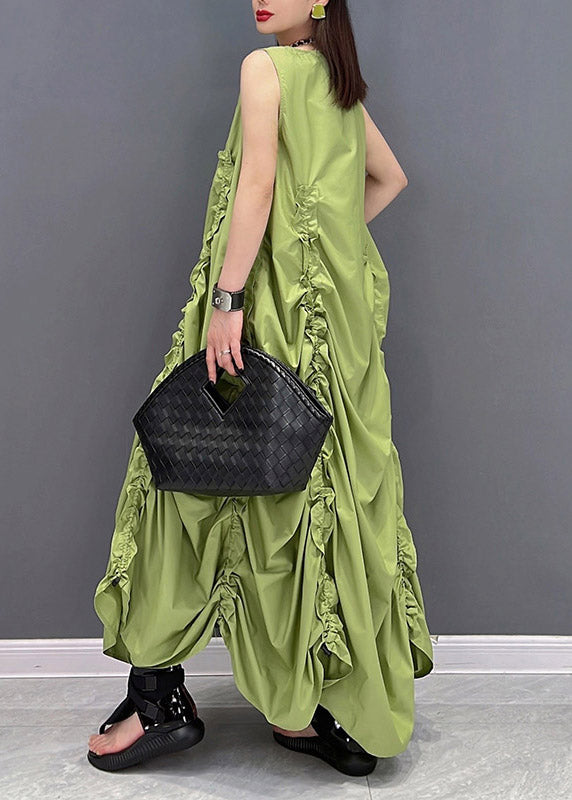 Beautiful Green O-Neck Wrinkled Pockets Chiffon Dresses Sleeveless