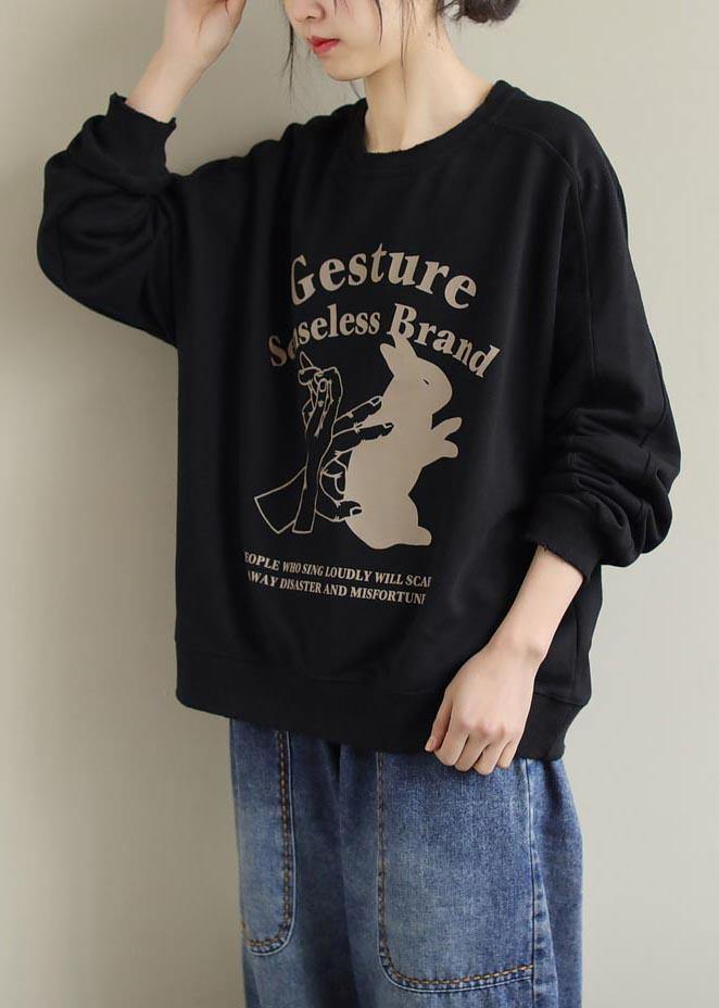 Beautiful O Neck Spring Shirts Black Letter Blouses - SooLinen