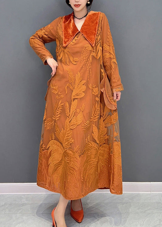 Beau col de marin orange brodé et robe de tulle épaisse hiver