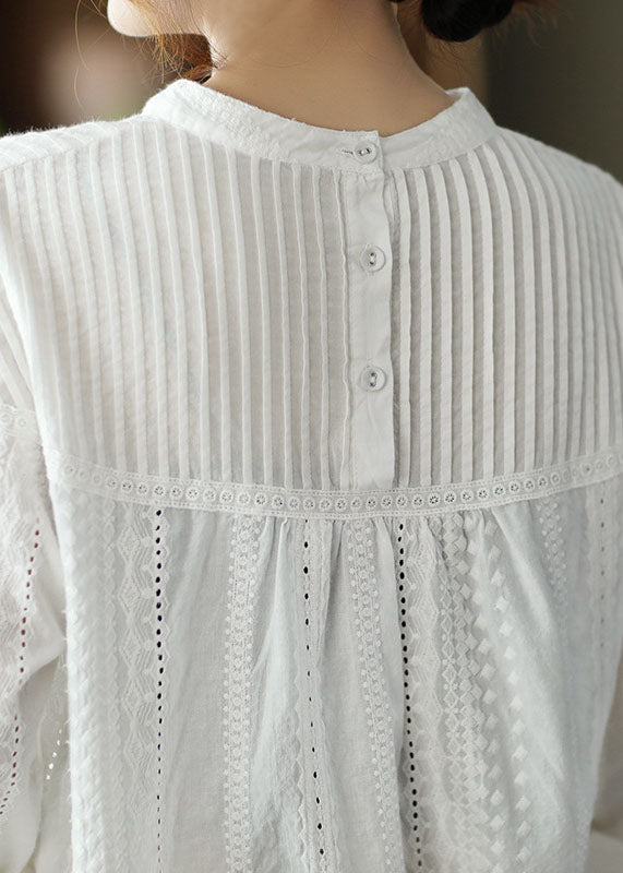 Beau Tops de coton en coton en froissées White Hollow Out Fall