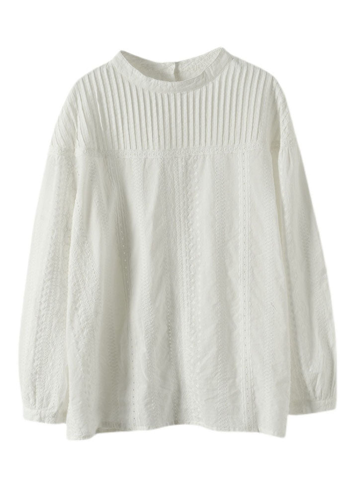 Beau Tops de coton en coton en froissées White Hollow Out Fall