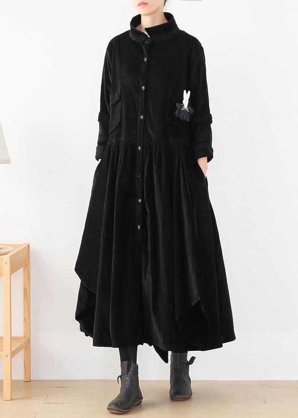 Beautiful false two pieces  polo collar coats women black loose outwears - SooLinen