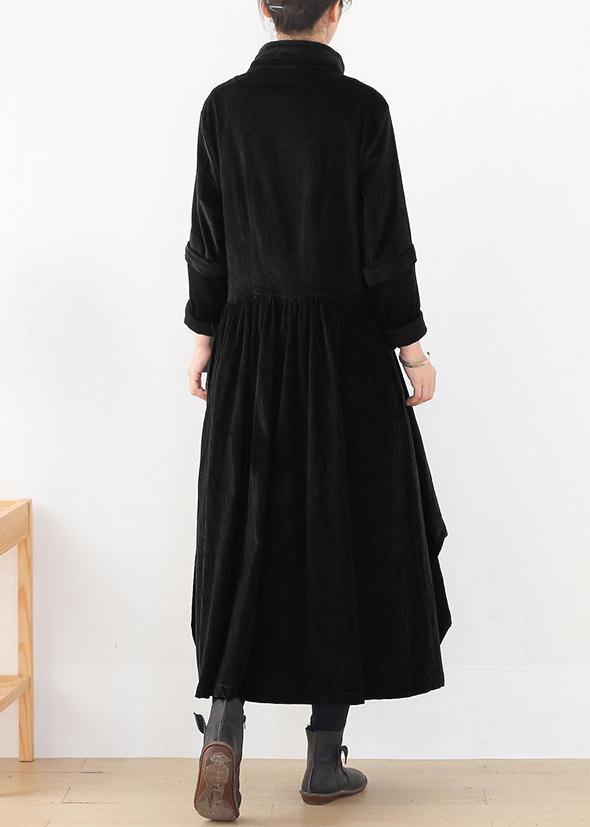 Beautiful false two pieces  polo collar coats women black loose outwears - SooLinen