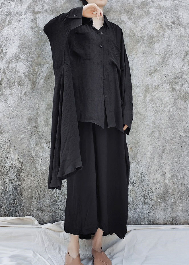 Black Loose Upf 50+ Shirts Tops Low High Design Batwing Sleeve