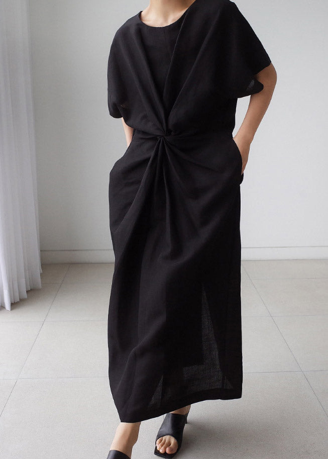 Robe longue bowknot noir manche courte