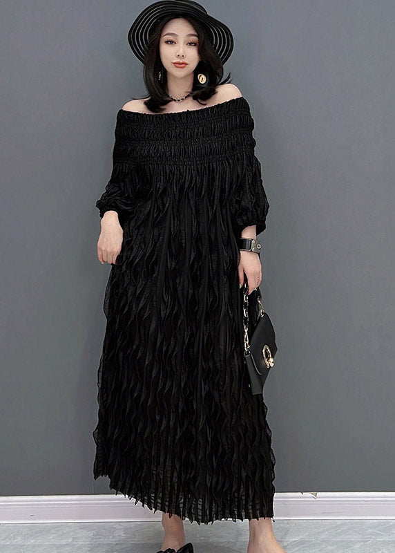 Black O-Leck Wave Silk Long Robe Half Mancheve