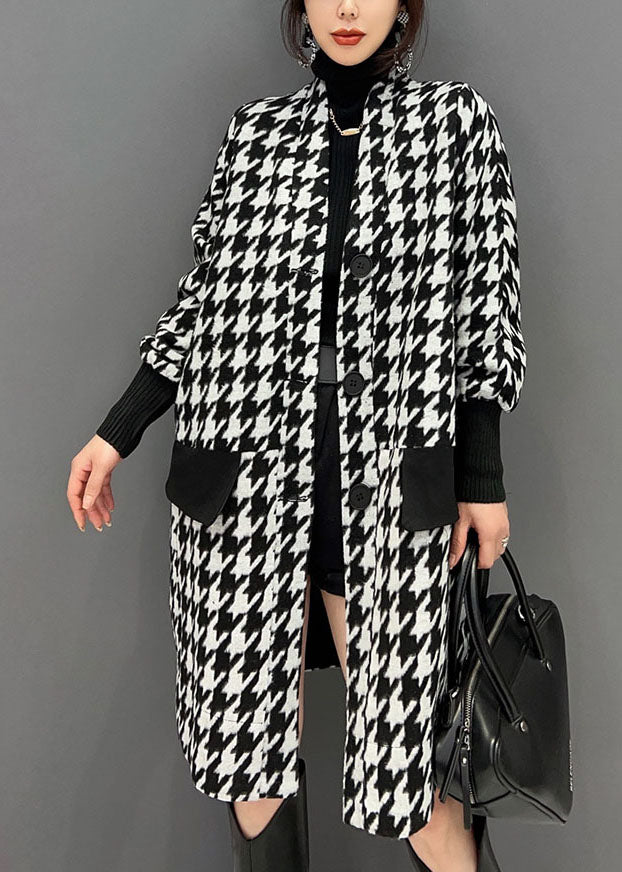 Patchwork noire Cotton Coats V Pockets de cou Spring