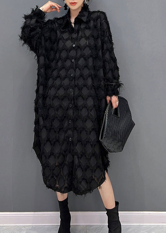 Black Peter Pan Collar Button Robes maxi hiver