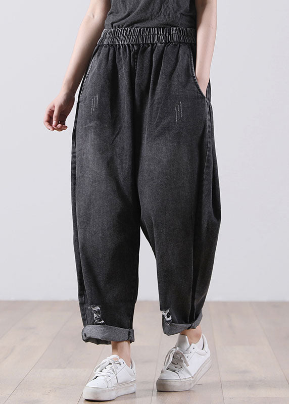 Poches noires pantalon harem en denim en coton