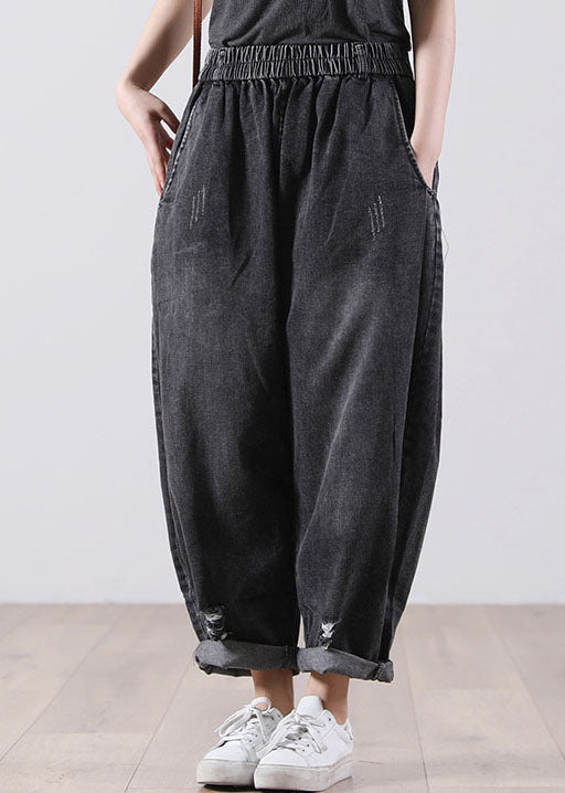 Poches noires pantalon harem en denim en coton