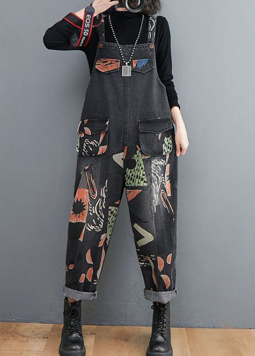 Black Primp Patchwork Denim Jumps Curchs Pockets Spring