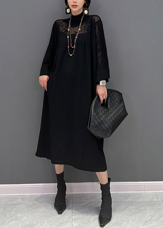 Robe maxi à col roulé à col roulé noir