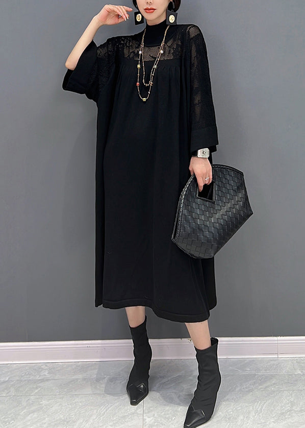 Robe maxi à col roulé à col roulé noir