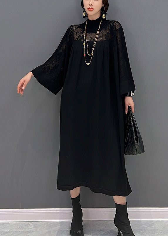 Robe maxi à col roulé à col roulé noir