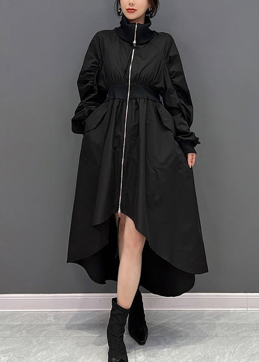 Black Turtleneck Tunic Low High Design Maxi Dresses Fall