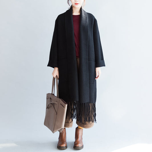 Black Long Cashmere Coats surdimensionné de longues vestes en laine cardigans en glace