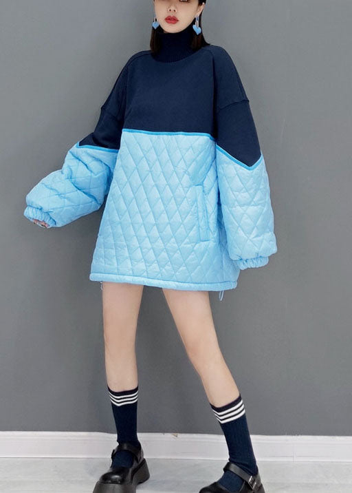 Patchwork en tricot bleu robes remplies en coton printemps