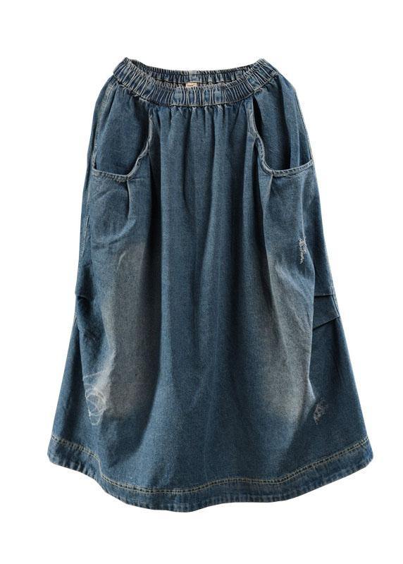 Blue Pockets Retro Patchwork Summer Skirts Denim - SooLinen