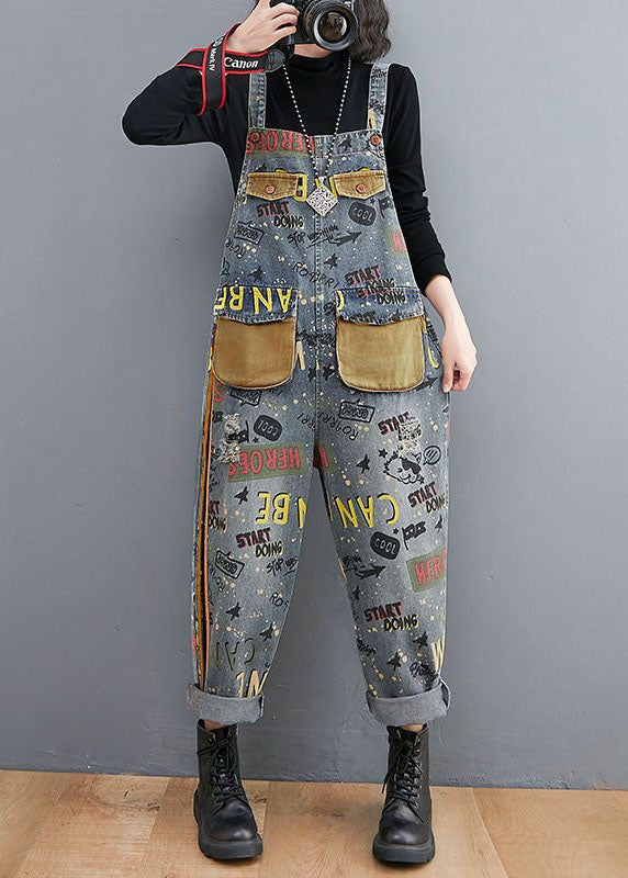 Blue Print Patchwork Denim Spaghetti Sangle de combinaison de combinaison