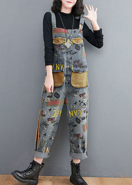 Blue Print Patchwork Denim Spaghetti Sangle de combinaison de combinaison