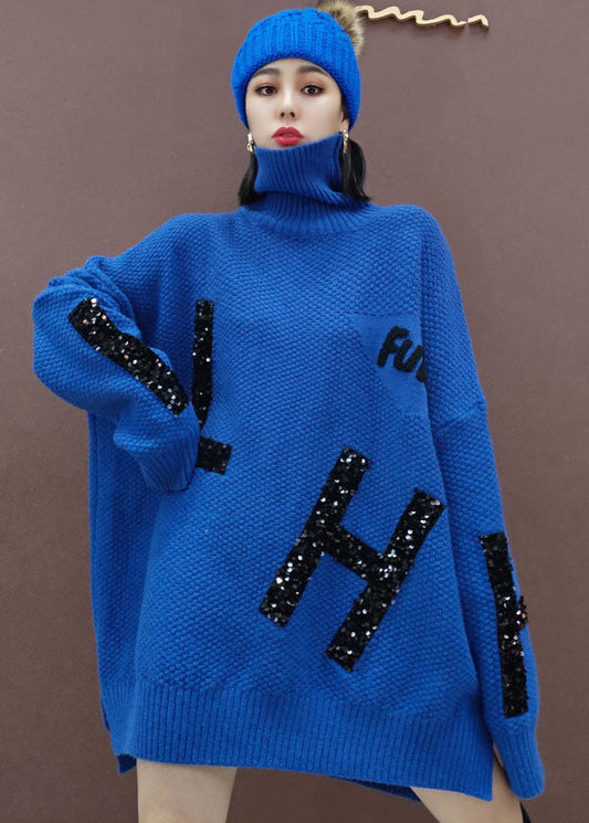 Blue Low High Design Knitwear Robe Robe Sequins Winter