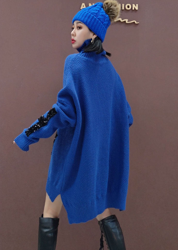 Blue Low High Design Knitwear Robe Robe Sequins Winter