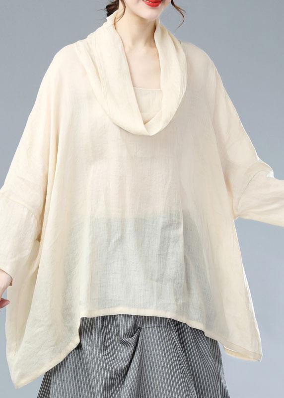 Bohemian Beige Turtle Neck Batwing Sleeve Fall Blouses - SooLinen