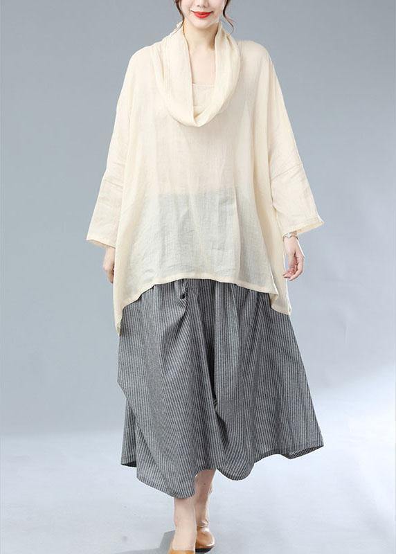 Bohemian Beige Turtle Neck Batwing Sleeve Fall Blouses - SooLinen