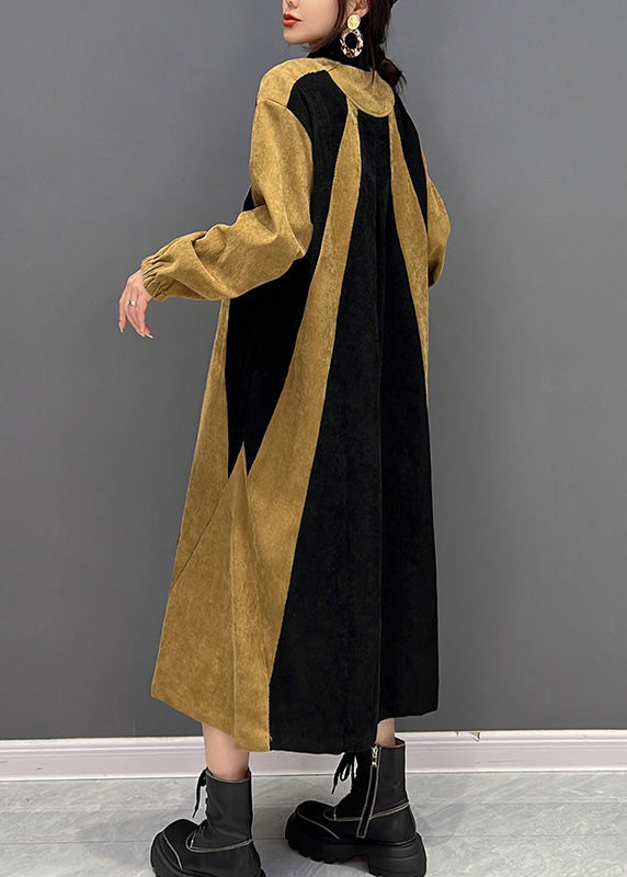 Bohemian Black Patchwork Yellow Zippered Long Coat Spring