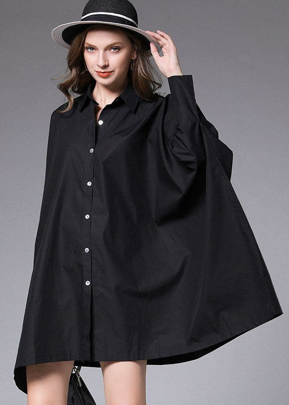 Bohemian Black Peter Pan Collar Batwing Sleeve Button Blouse Blouse Fall Fall