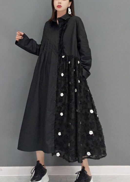 Bohemian Black lace Patchwork shirt Dresses Spring